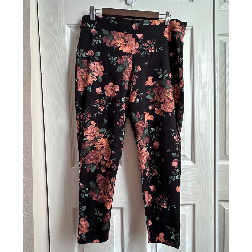 Torrid Womens Plus 2X Black w Pink Floral Rose Print Leggings Whimsigoth